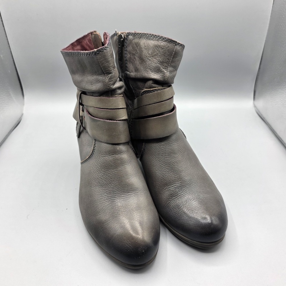 PIKOLINOS Verona Booties Womens 39 Gray Leather Slouchy Ankle Boot Wrap Zip Heel